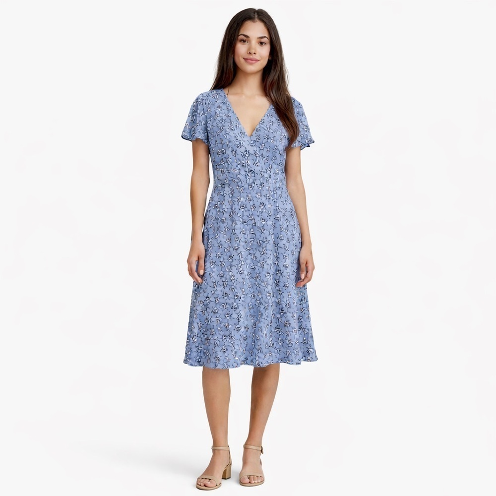 French Connection Blue Floral Midi Dress Size  10